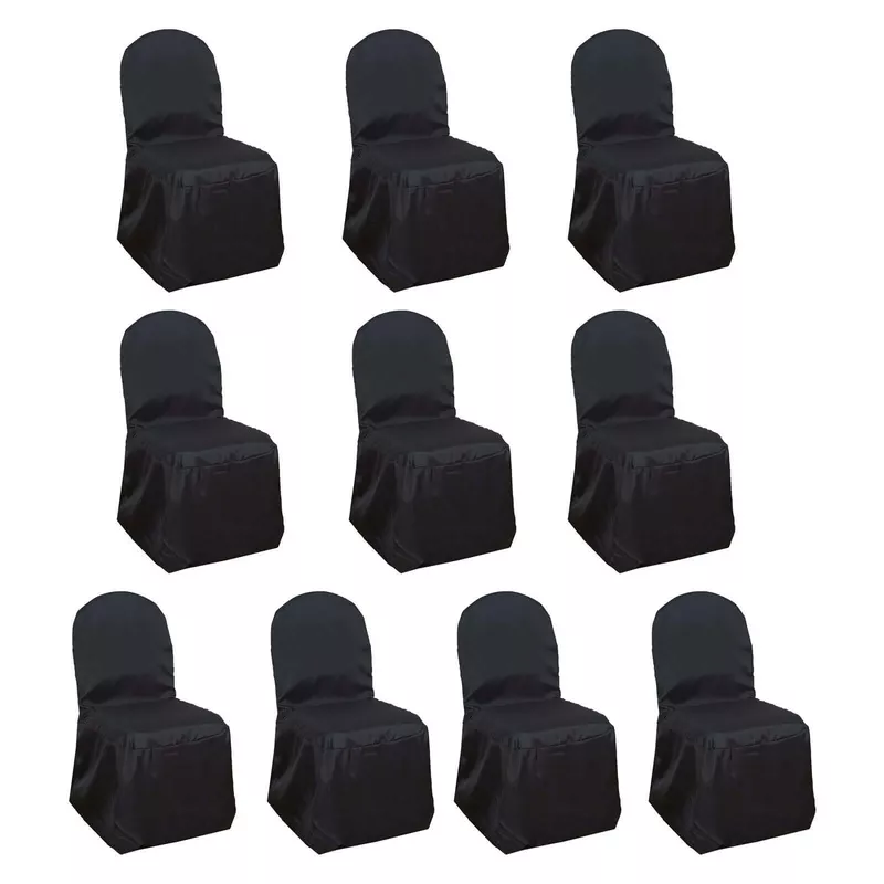 10 Pack Polyester Chair Cover for Banquet Chairs Black – Stain-Resistant Reusable Slip-On Slipcover