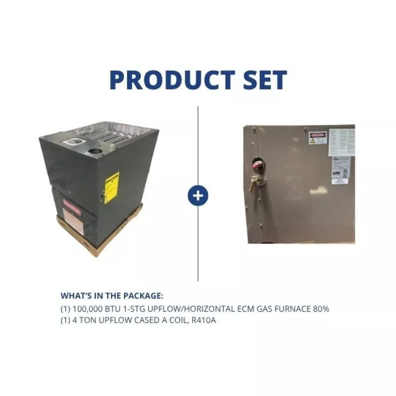 100,000 BTU 1-Stg Upflow/Horizontal Multi Speed Gas Furnace 80% and 4 Ton Upflow Cased A Coil, R410A