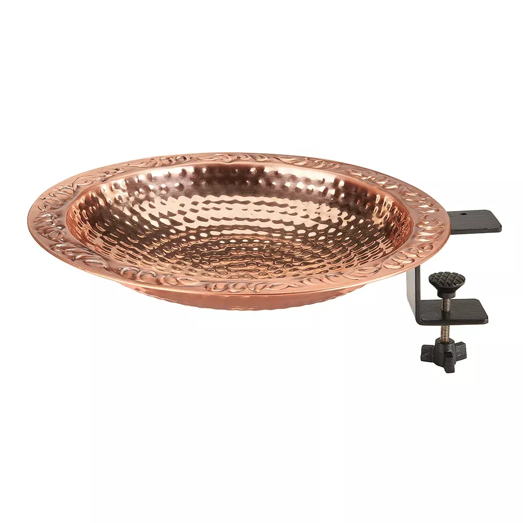 13-5-inch-copper-bird-bath-with-deck-bracket-by-good-directions 13.5-inch Copper Bird Bath with Deck Bracket By Good Directions
