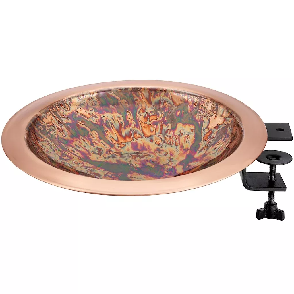 13.5-inch Fired Copper Bird Bath with Deck Bracket By Good Directions