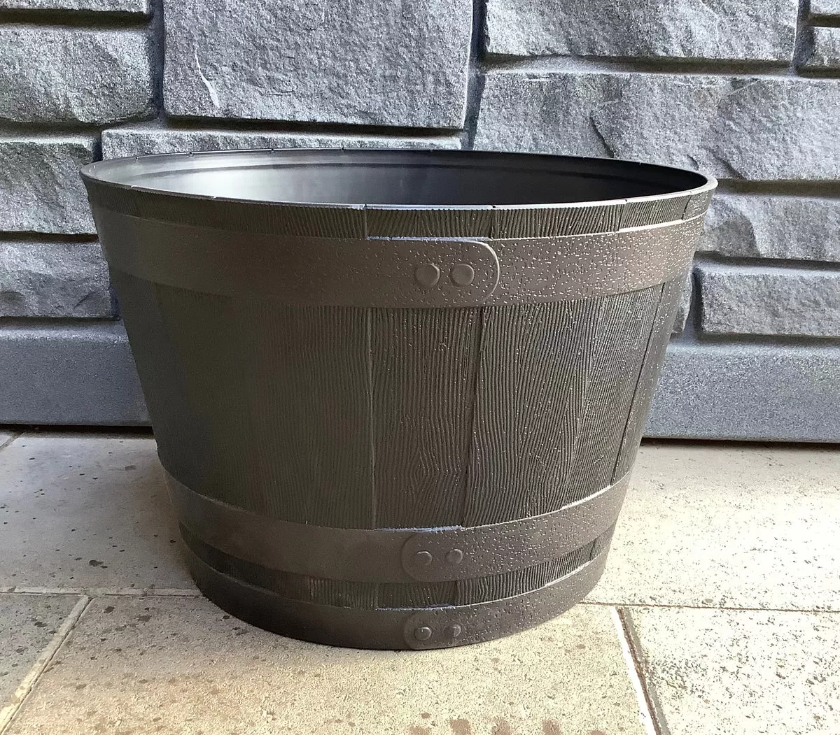17-75-whiskey-barrel-plastic-woody-black 17.75" Whiskey Barrel Plastic- Woody Black