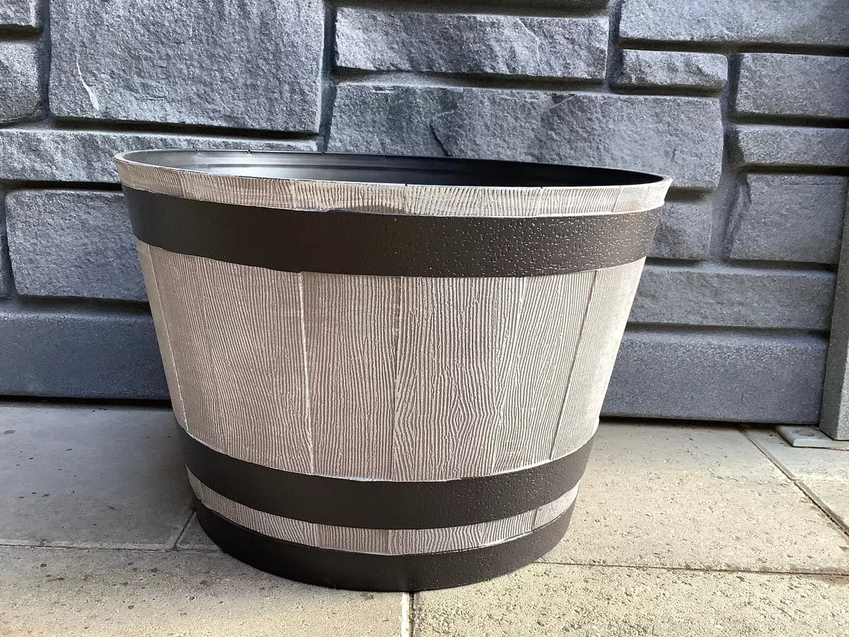 17-75-whiskey-barrel-plastic-woody-white 17.75" Whiskey Barrel Plastic- Woody White