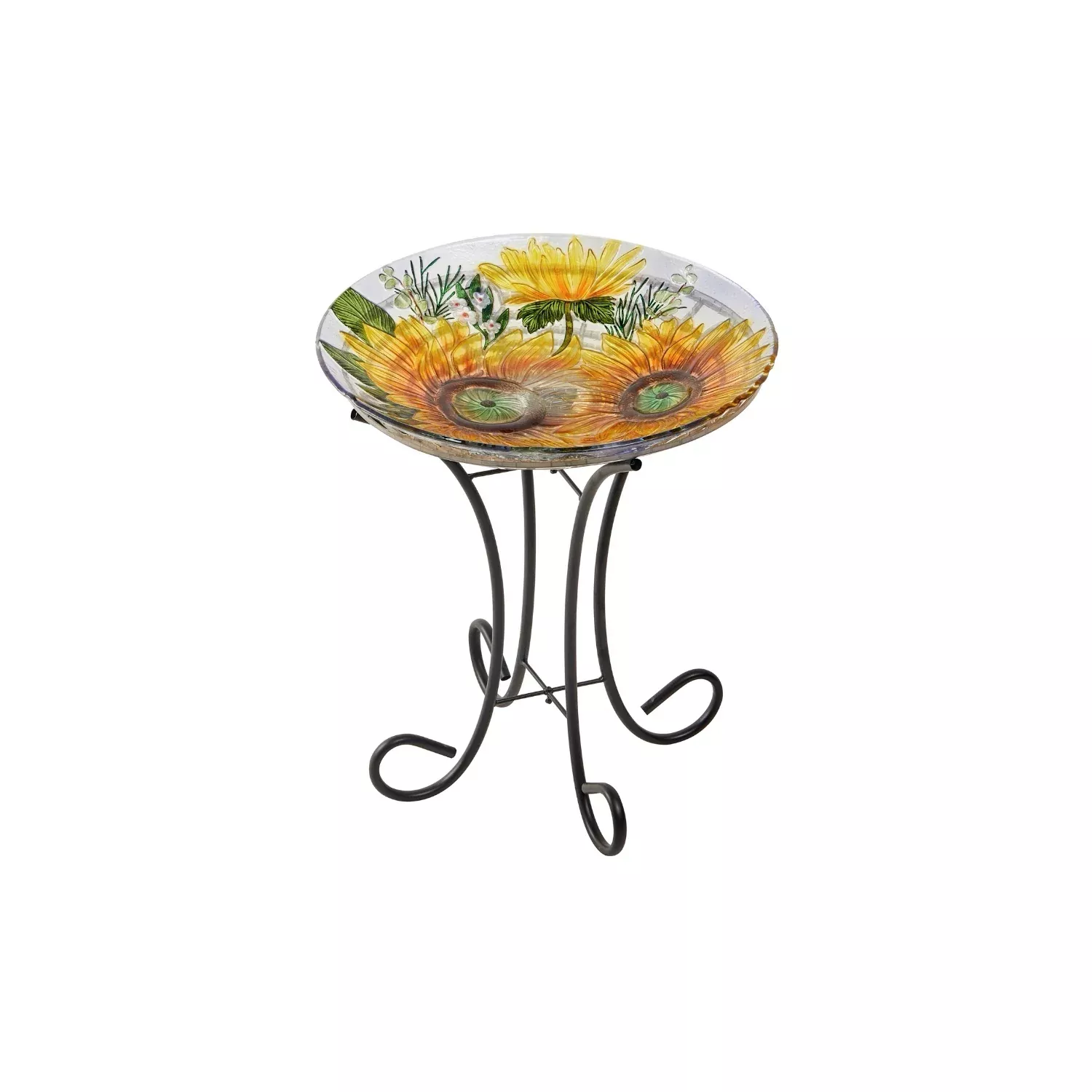 18" Solar Hand Painted Glass Birdbath With Stand