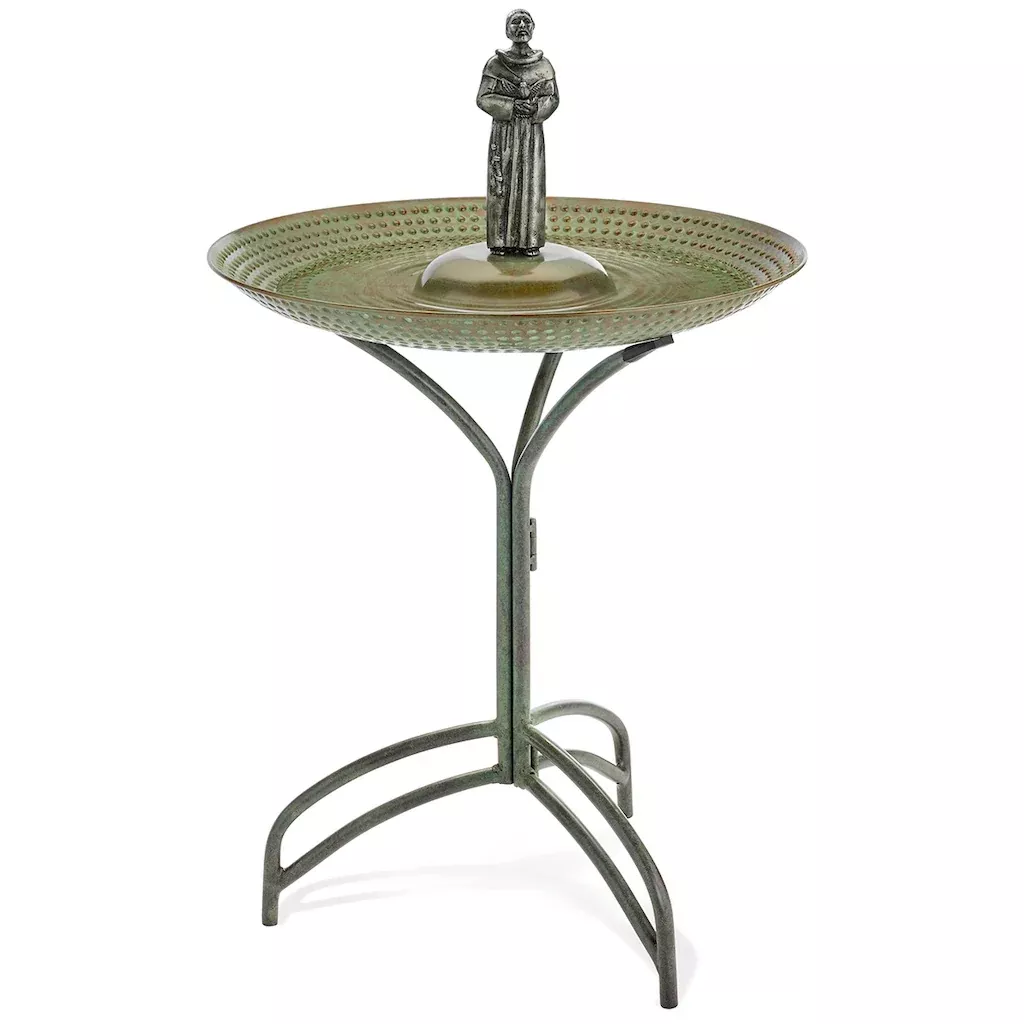 20-inch Blue Verde Copper Bird Bath with St Francis By Good Directions