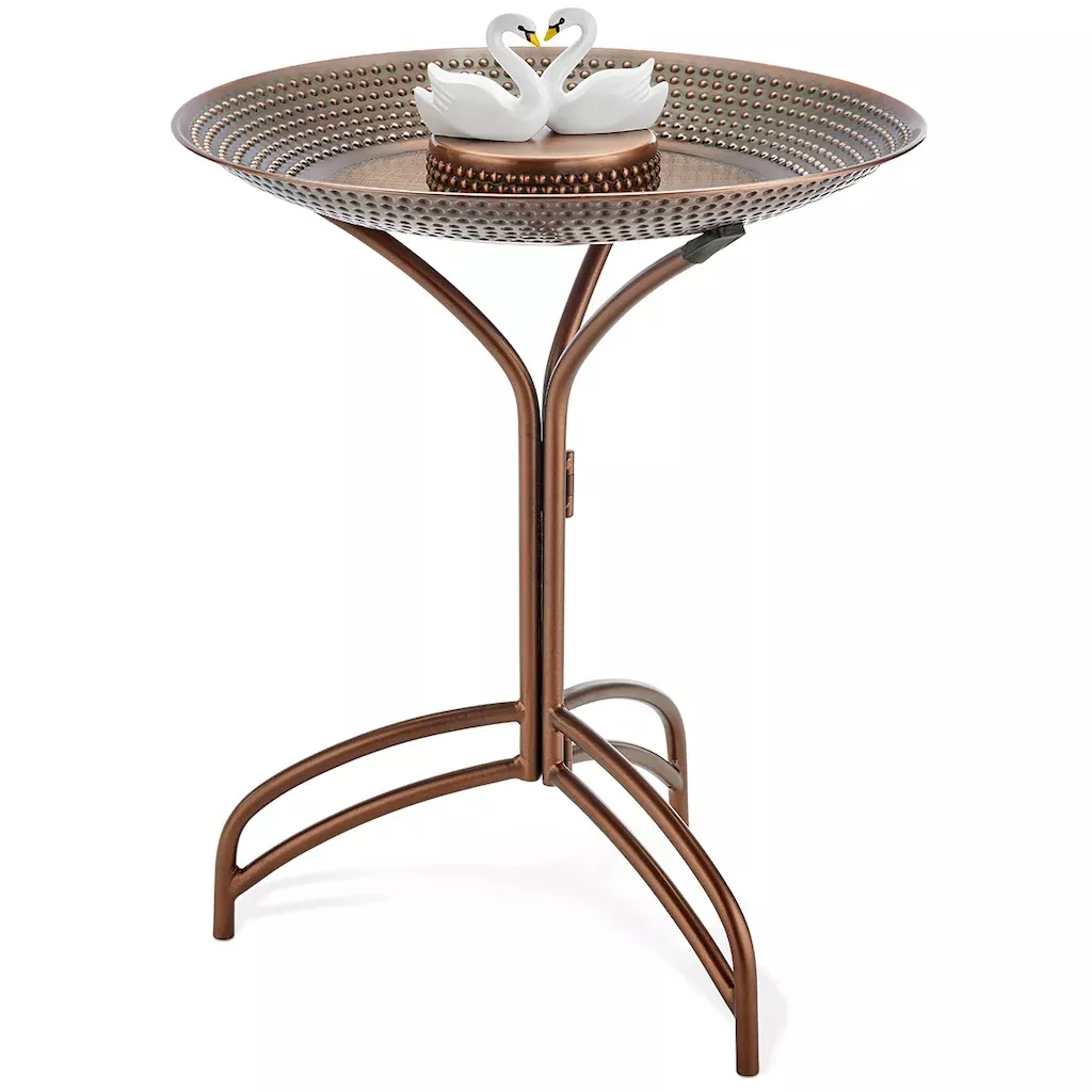 20-inch Bronze Copper Bird Bath with Swans By Good Directions
