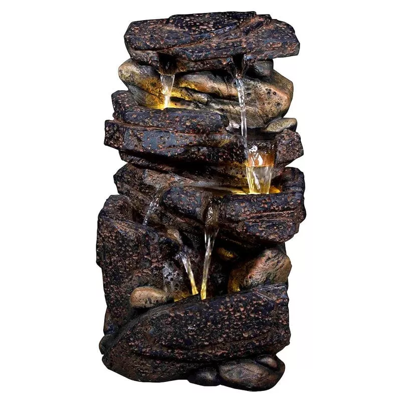 20" Lassen Stone Waterfall Rock Fountain with LED Lights