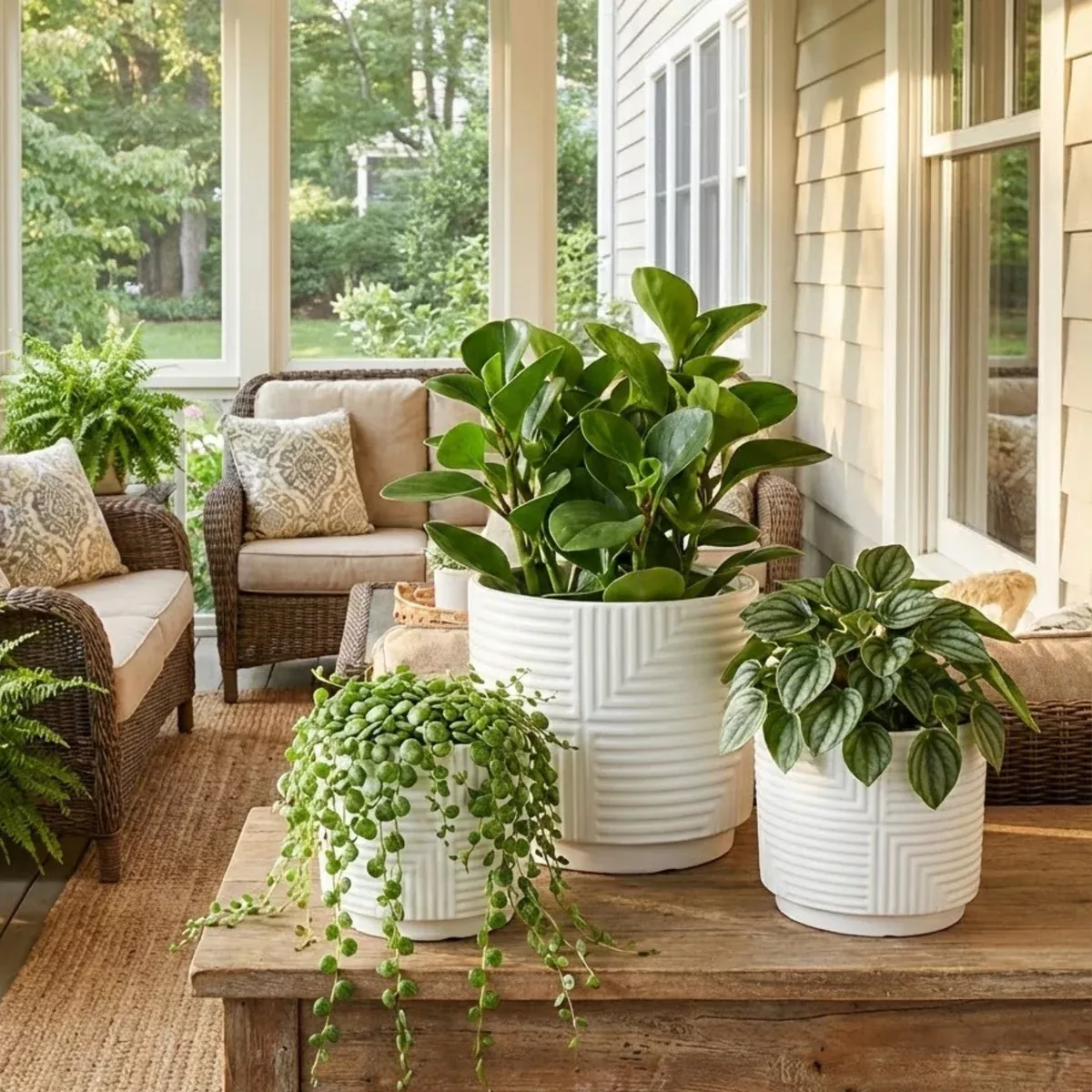 3-piece-white-stoneware-planter-set-with-geometric-line-design 3-Piece White Stoneware Planter Set with Geometric Line Design