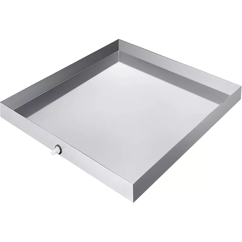 32-x-30-x-2-5-inch-washing-machine-pan-18-ga-thickness-304-stainless-steel-heavy 32 x 30 x 2.5 Inch Washing Machine Pan 18 GA Thickness 304 Stainless Steel Heavy Duty Compact Washer Drip Tray with Drain Hole & Hose Adapter