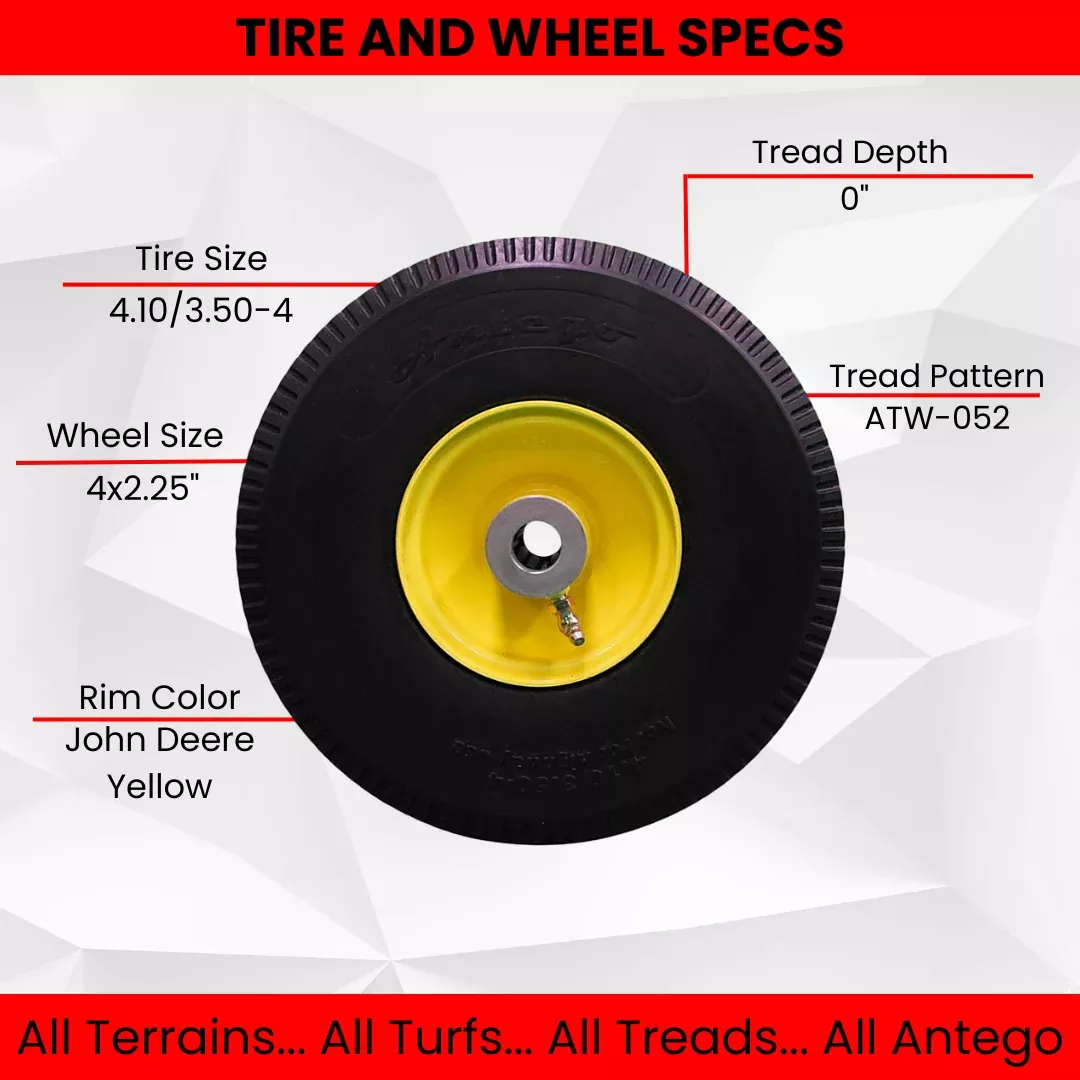 4-10-3-50-4-10-urethane-flat-free-wheel-tire-assembly-sawtooth-tread-set-2-4-1-4 4.10/3.50-4 (10") Urethane Flat Free Wheel & Tire Assembly/Sawtooth tread (Set of 2) , 4-1/4" Hub with 3/4" bore. Replaces Toro 105-3471 & others