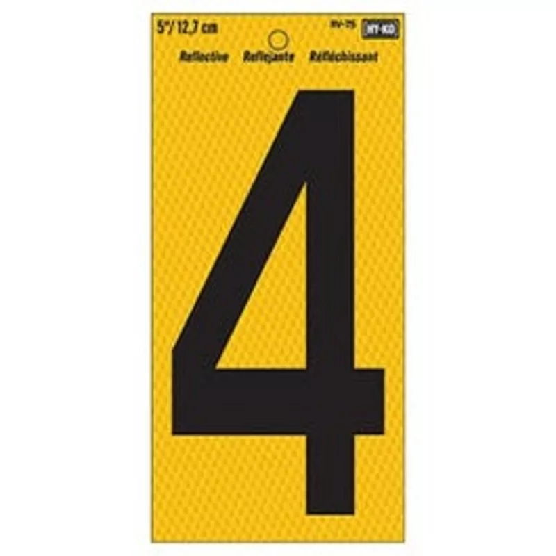 address-number-reflective-yellow-black-5-in-4 Address Number, Reflective Yellow & Black, 5-In., “4”