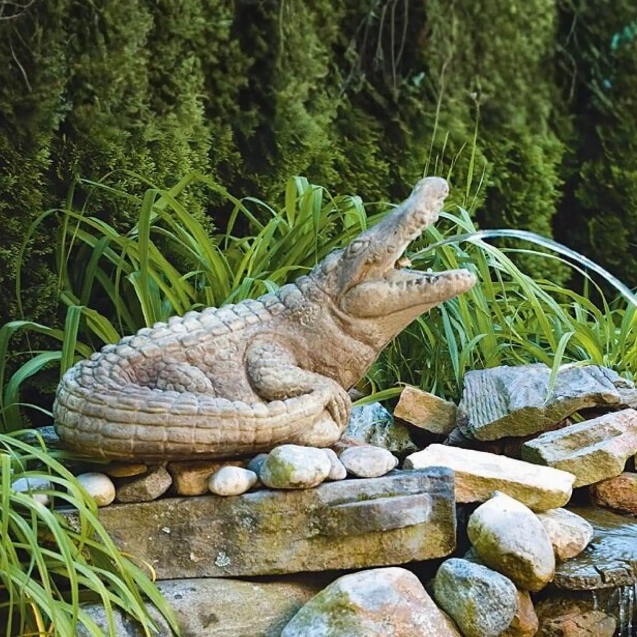 alligator-plumbed-concrete-statue-massarellis-9524 Alligator Plumbed Concrete Statue - Massarellis #9524