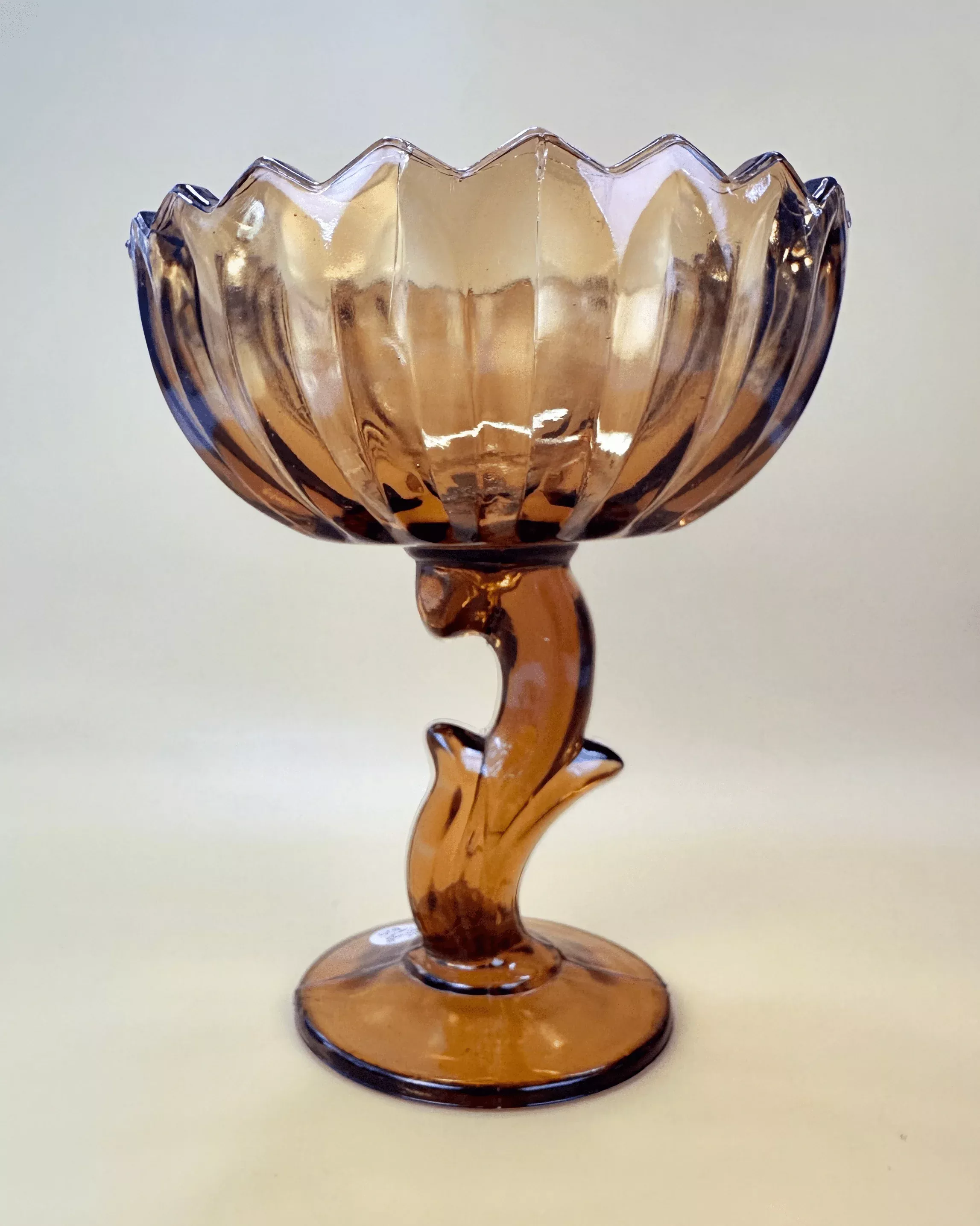 amber-glass-flower-compote Amber Glass Flower Compote