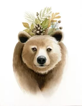 bear-with-leaves-print Bear with Leaves Print