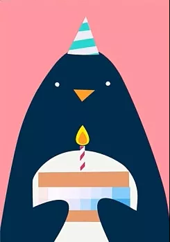 Birthday Card: Penguin Cake