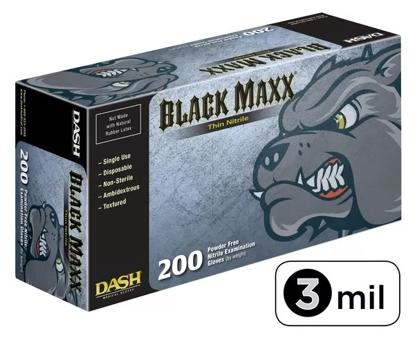 Black Maxx Thin Nitrile Exam Gloves