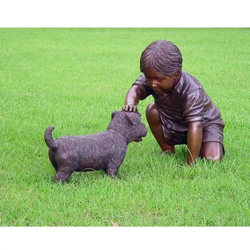 brass-baron-boy-petting-dog-garden-statue Brass Baron Boy Petting Dog Garden Statue