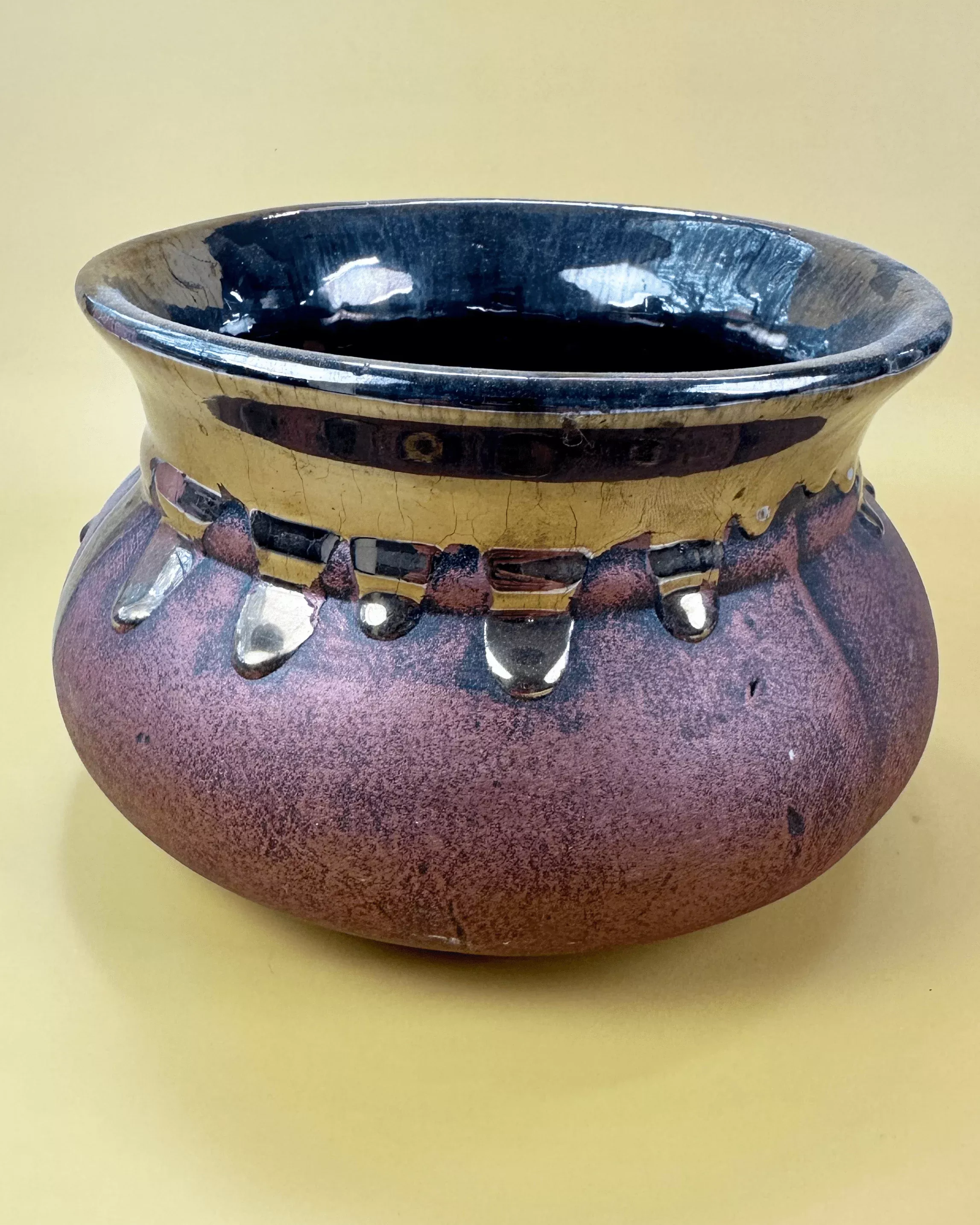 Brick Red Planter with Metallic Gold Glaze Rim