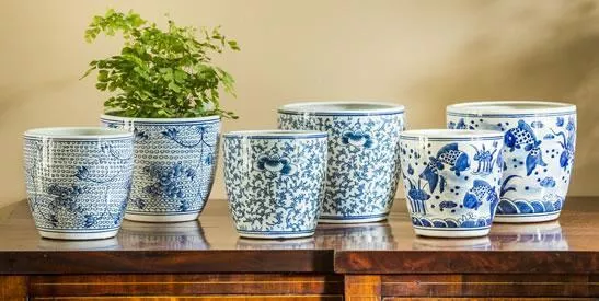 Campania Cylindar Planter - Blue and White Mix - Set of 6