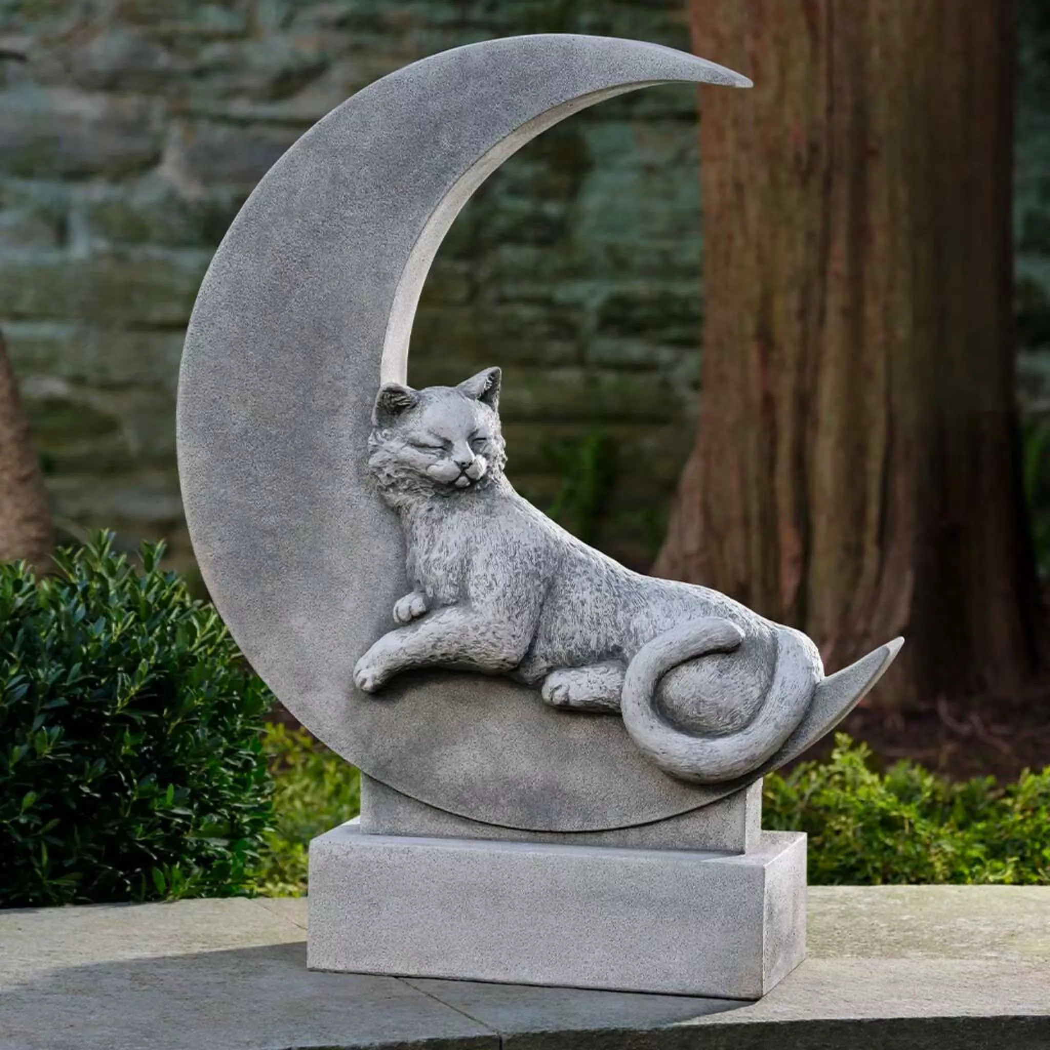 Cat on the Moon Concrete Garden Statue - Campania #A668