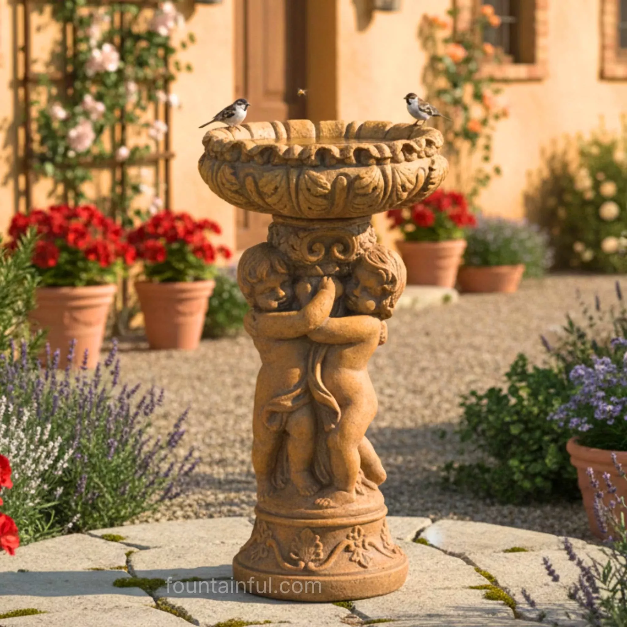 Cherubs "Putti" Concrete Bird Bath - Giannini #292