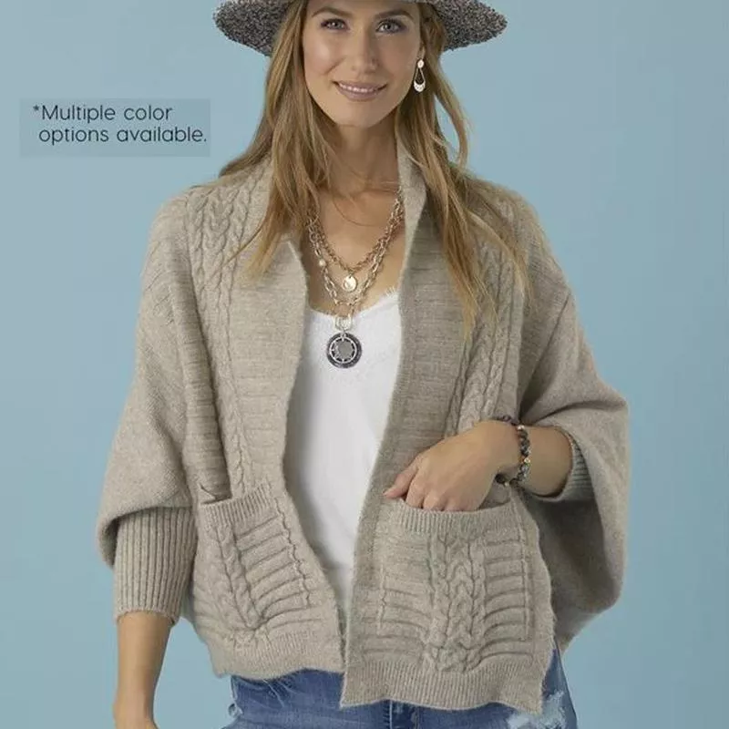 coco-carmen-mari-cropped-cable-pocket-front-cardigan Coco+Carmen, Mari Cropped Cable Pocket Front Cardigan