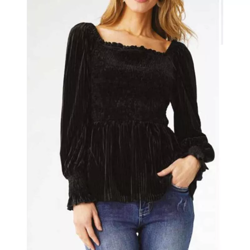 coco-carmen-pleated-velour-top-black Coco+Carmen, Pleated Velour Top, Black