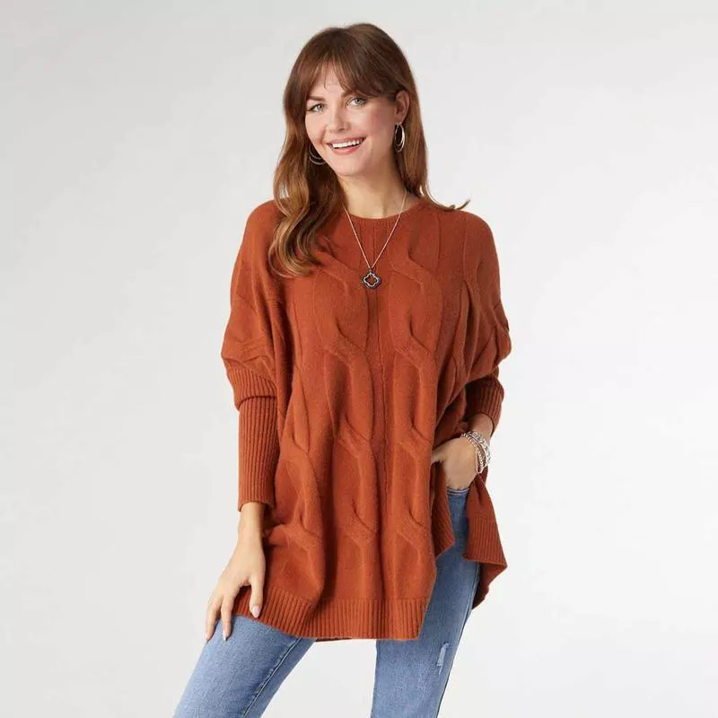 coco-carmen-relaxed-cable-knit-sweater-rust Coco+Carmen, Relaxed Cable Knit Sweater, Rust