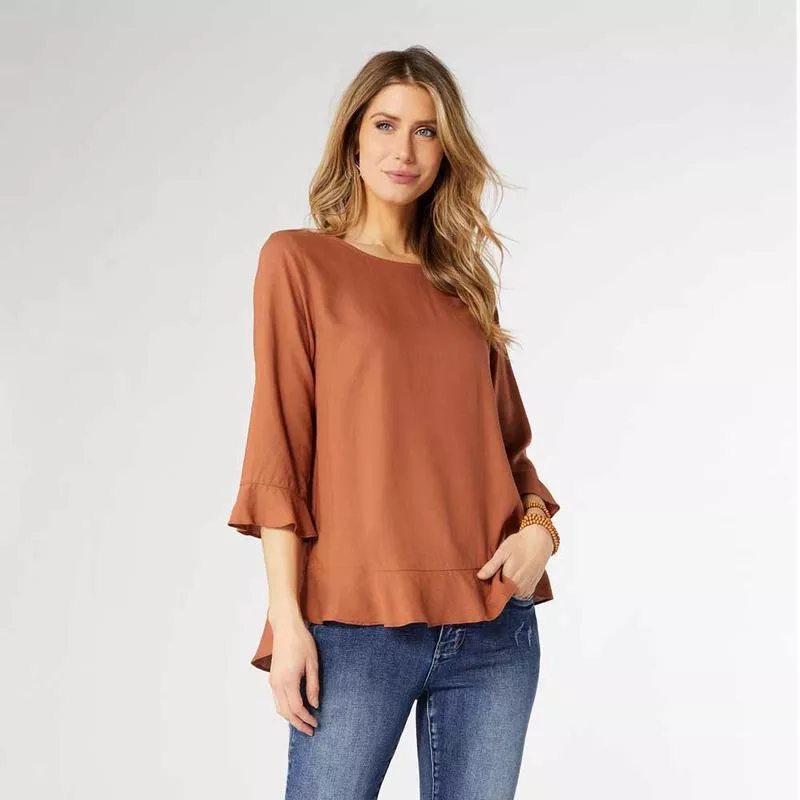 coco-carmen-ruffle-sleeve-top-terra-cotta Coco+Carmen, Ruffle Sleeve Top, Terra Cotta