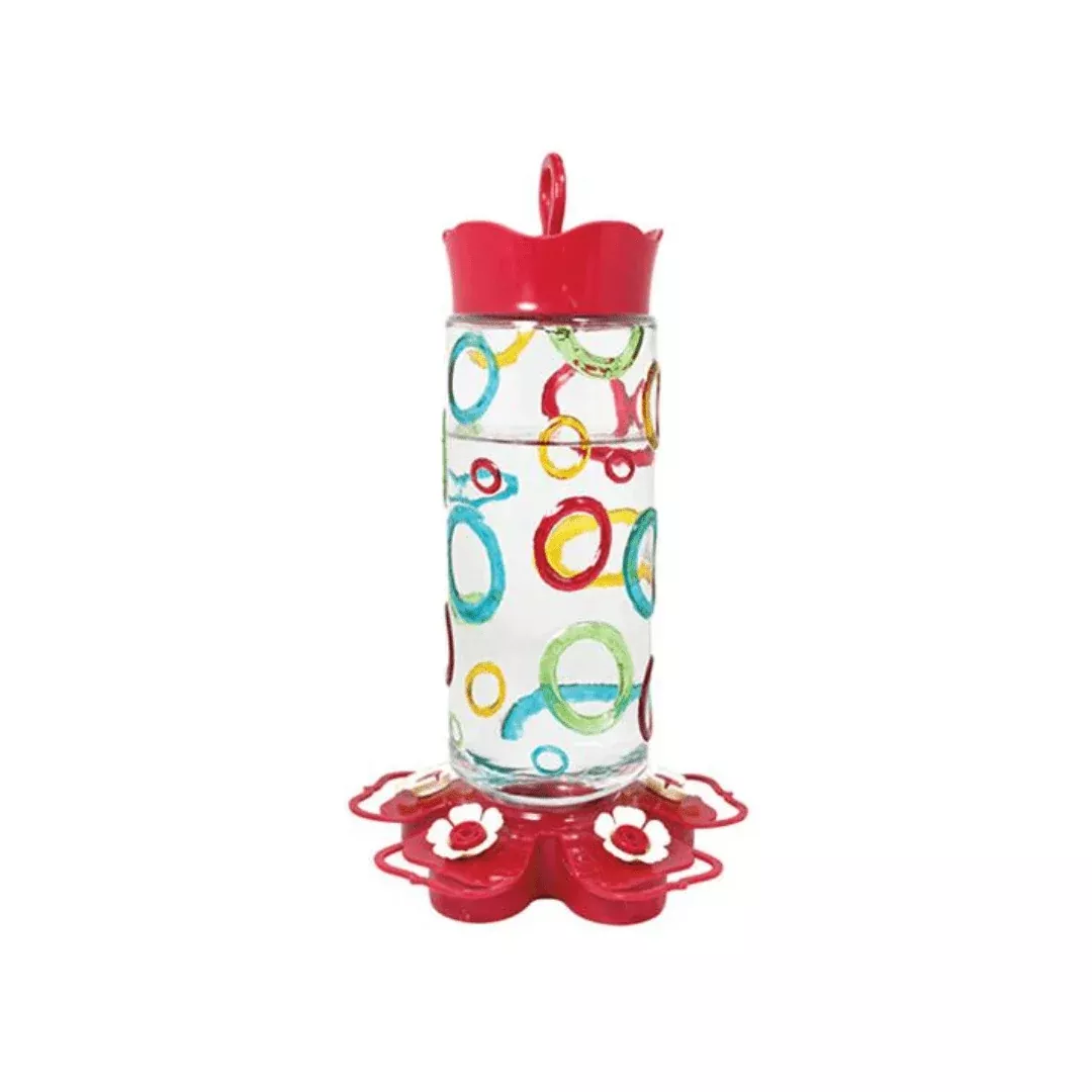 coloured-rings-glass-hummingbird-feeder Coloured Rings Glass Hummingbird Feeder