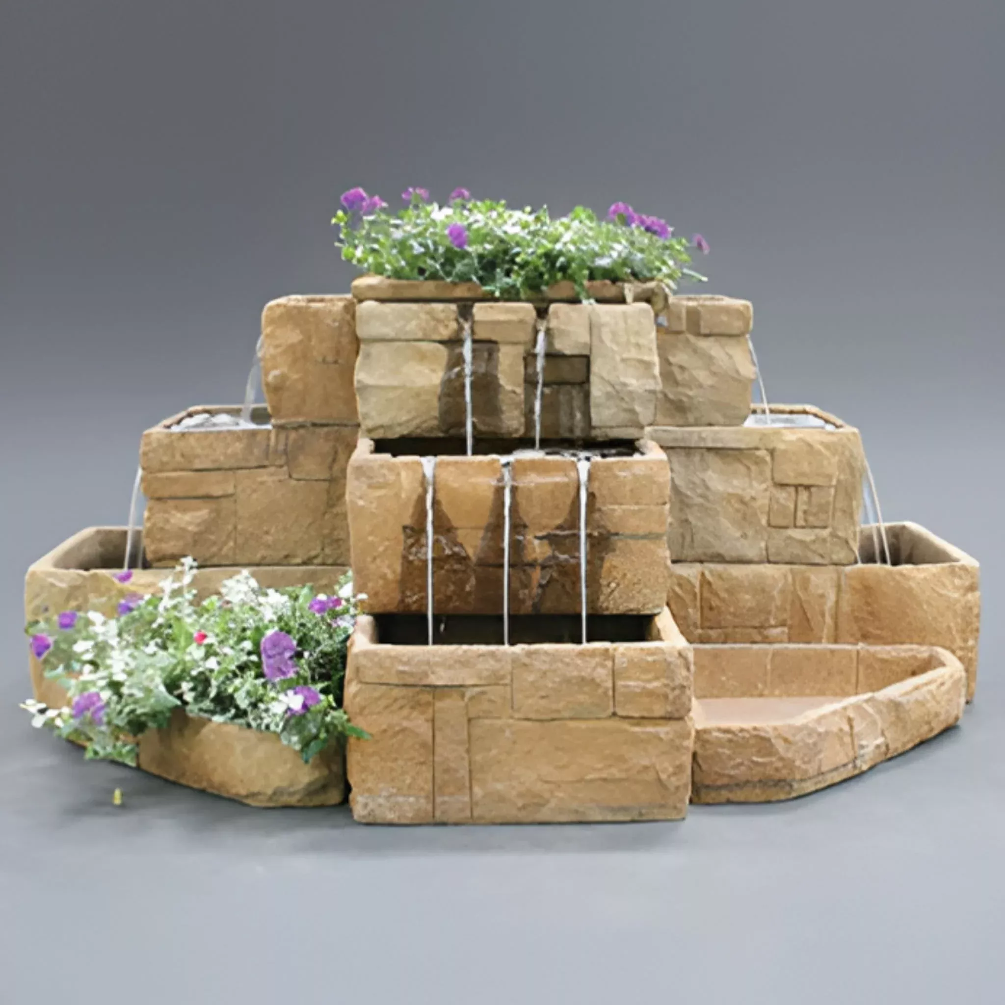 courtyard-4-sided-concrete-planter-fountain-fiore-2121 Courtyard 4-Sided Concrete Planter Fountain - Fiore #2121