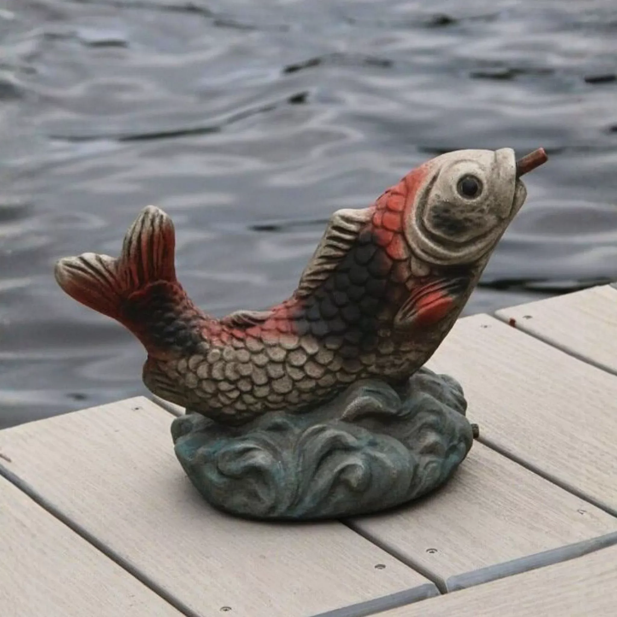 curling-carp-small-plumbed-concrete-statue-massarellis-7576 Curling Carp Small Plumbed Concrete Statue - Massarellis #7576