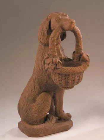 Dog with Basket Garden Statue Facing Right | Dog Statue