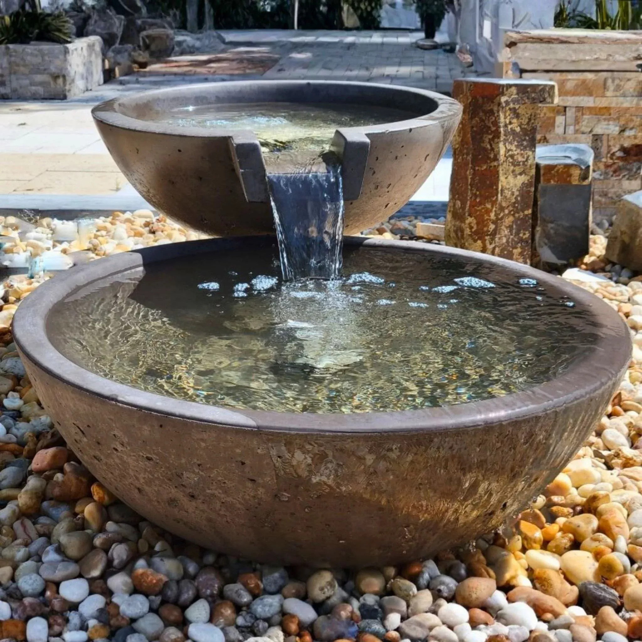 double-bowl-spillway-concrete-fountain-complete-kit Double Bowl Spillway Concrete Fountain - Complete Kit
