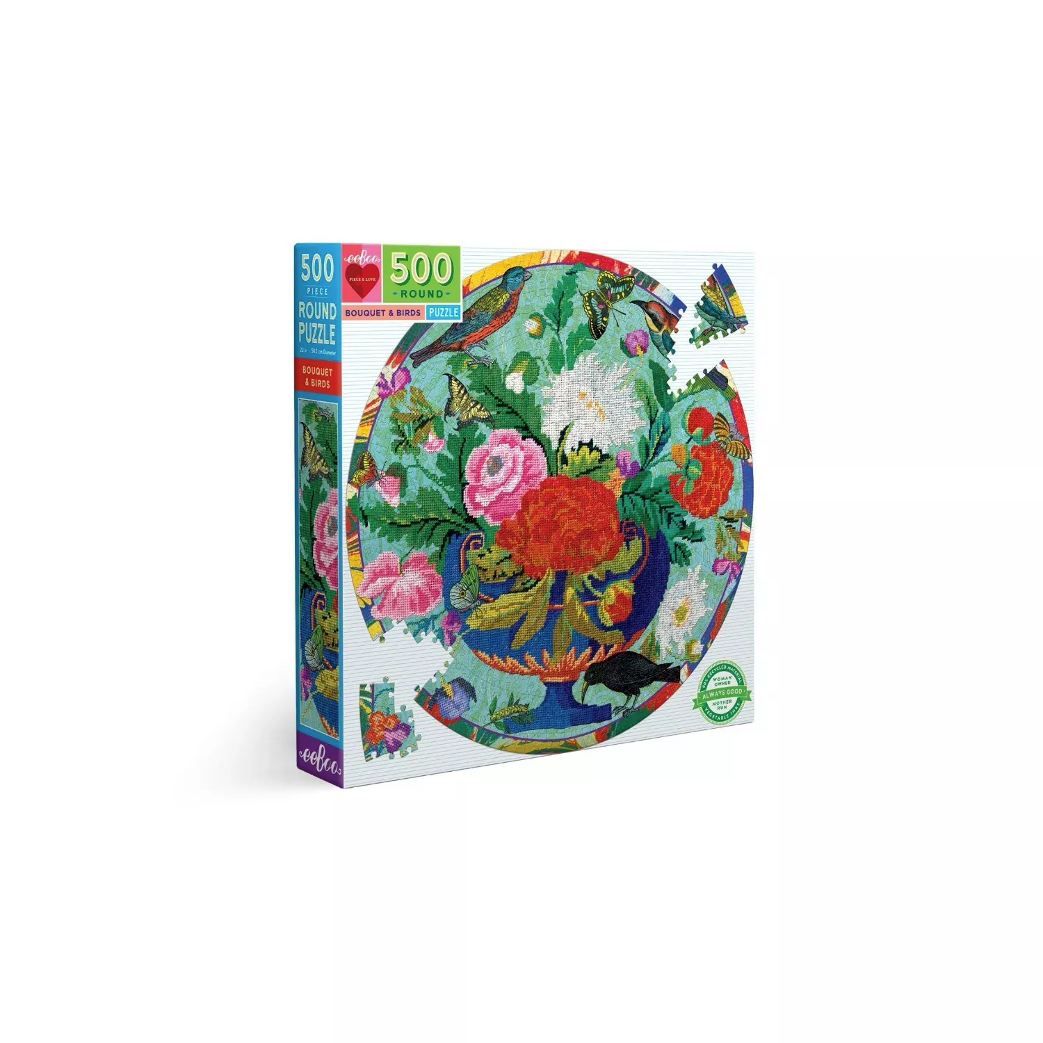 eeBoo 500 Piece Bouquet & Birds Round Puzzle
