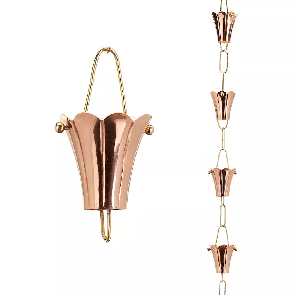 fluted-flower-copper-8-5-ft-rain-chain-by-good-directions Fluted Flower Copper 8.5 ft. Rain Chain By Good Directions