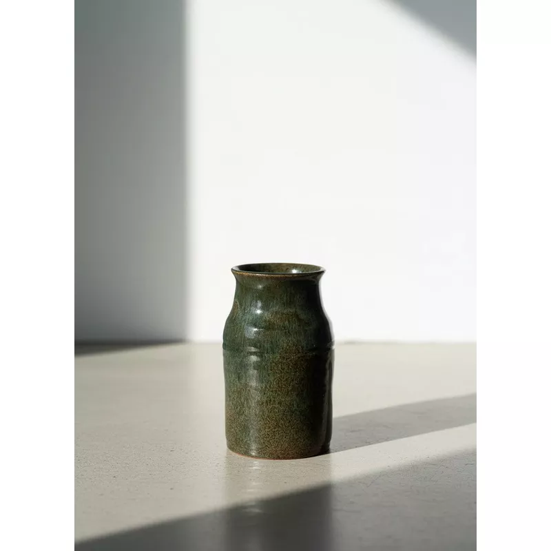 handcrafted-moss-green-glazed-stoneware-vasewheel-thrown-studio-pottery-vessel Handcrafted Moss Green Glazed Stoneware VaseWheel-Thrown Studio Pottery Vessel