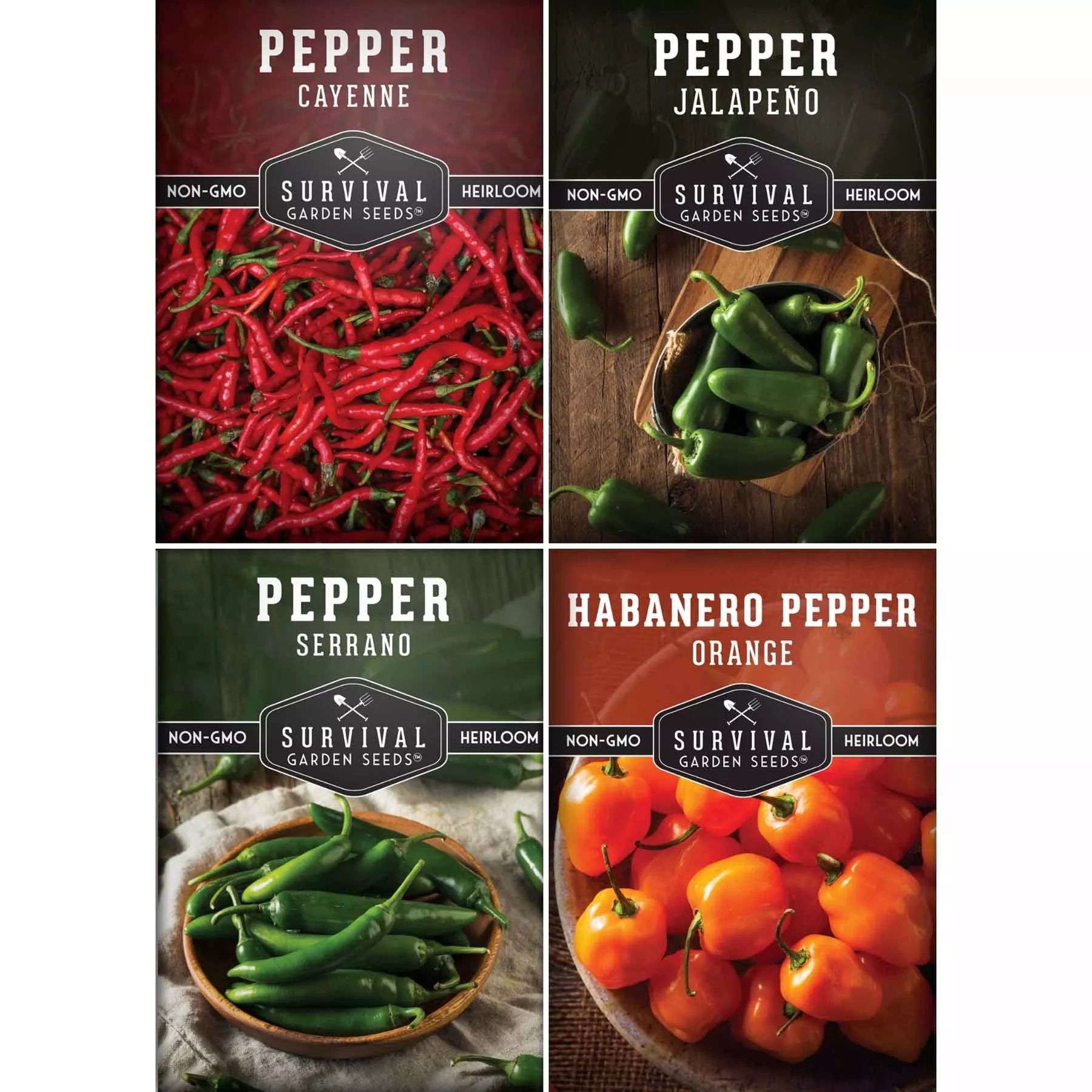 hot-pepper-seed-collection-heirloom-non-gmo-4-variety-pack-jalape-o-serrano-caye Hot Pepper Seed Collection – Heirloom Non-GMO 4-Variety Pack: Jalapeño, Serrano, Cayenne & Habanero Orange for Salsas, Sauces & Spicy Cooking