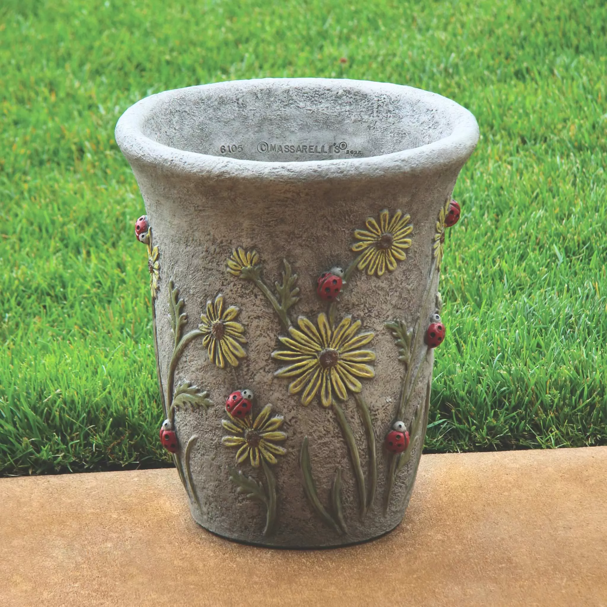 ladybug-flowers-concrete-planter-massarellis-6106 Ladybug & Flowers Concrete Planter - Massarellis #6106