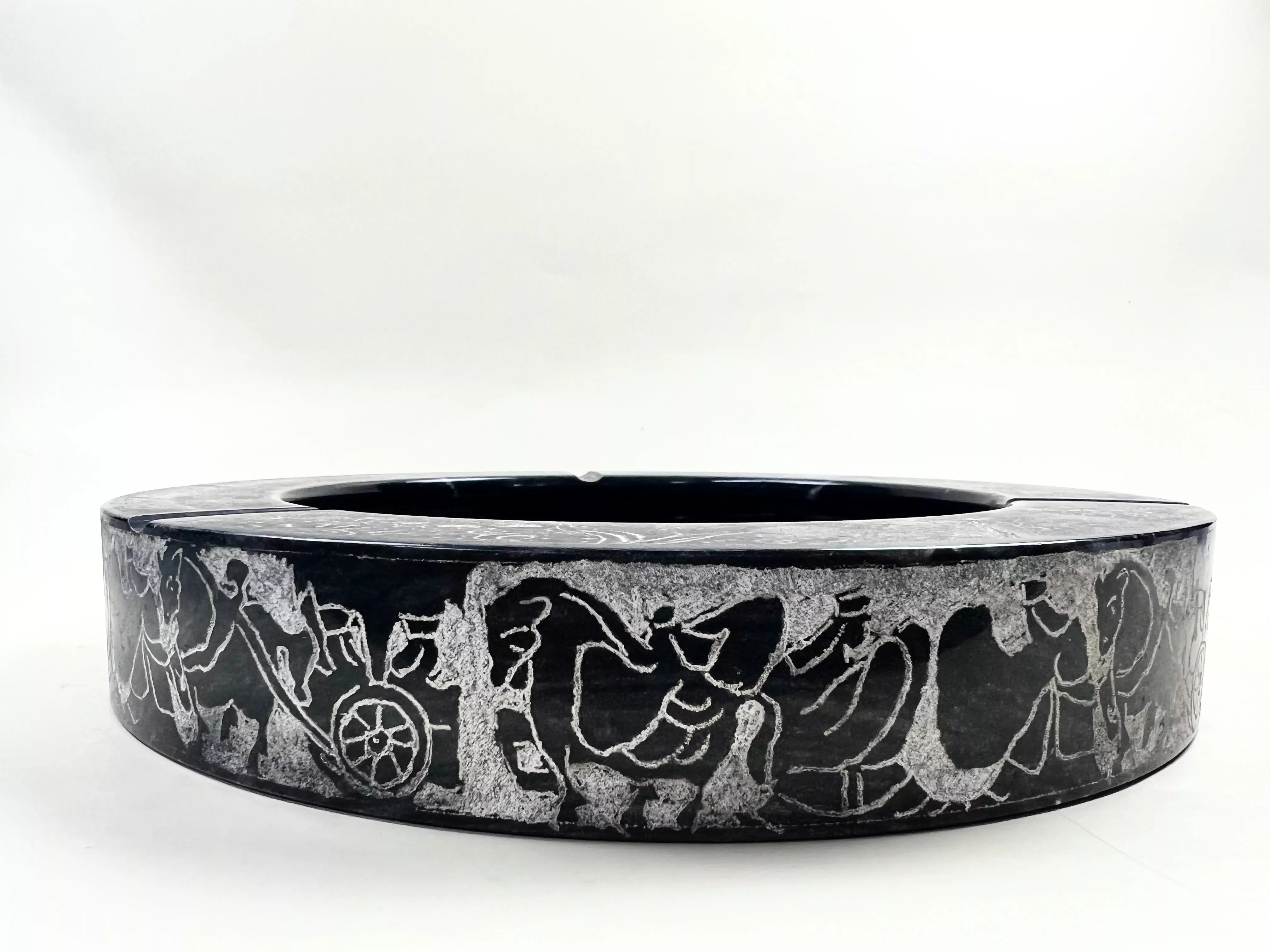 Large Carved Black Soapstone Ashtray or Incense Holder