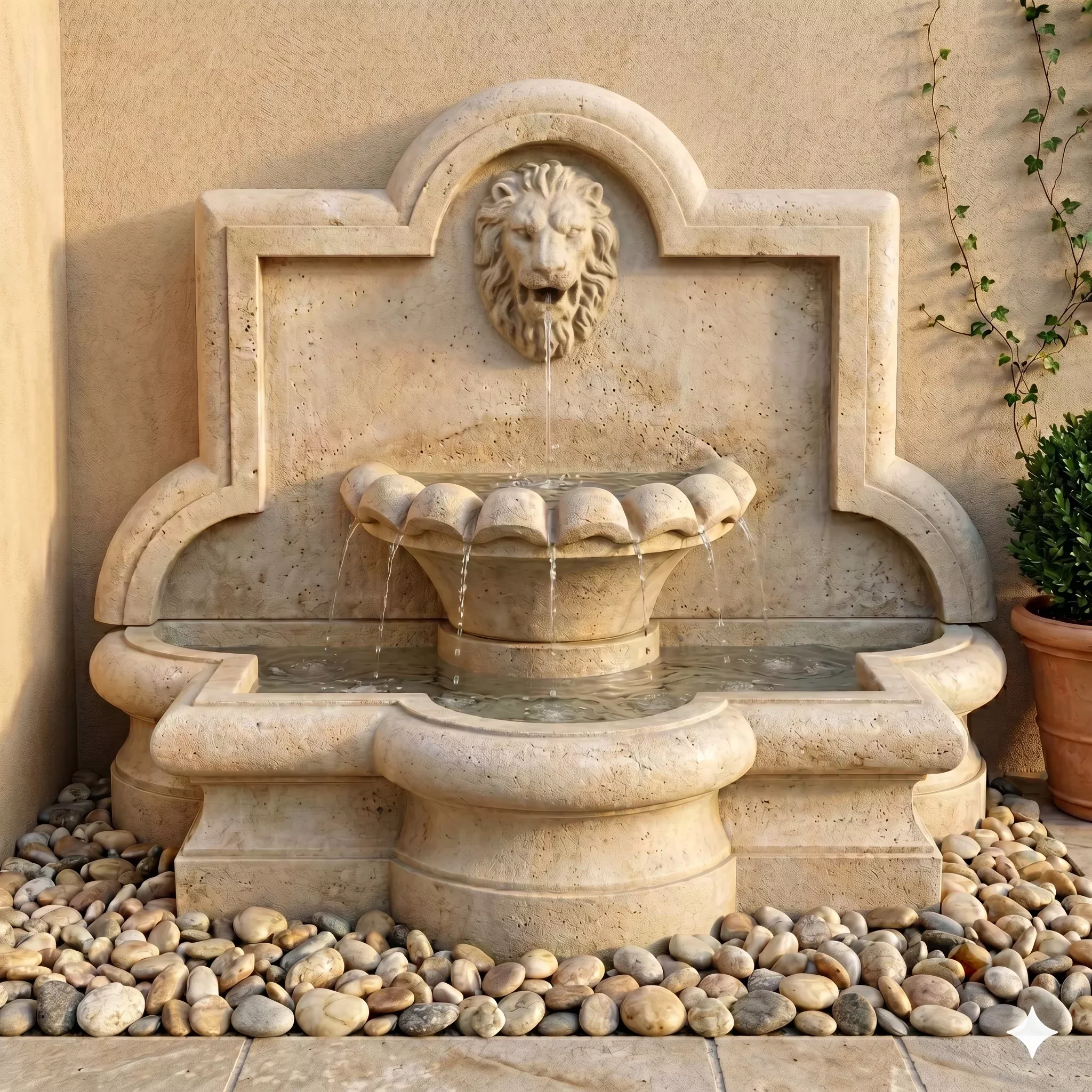 Large Lion Quatrefoil Wall Fountain