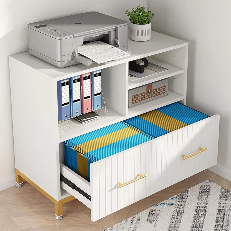 lateral-file-cabinet-printer-stand-with-drawer-open-storage-spaces Lateral File Cabinet Printer Stand with Drawer & Open Storage Spaces