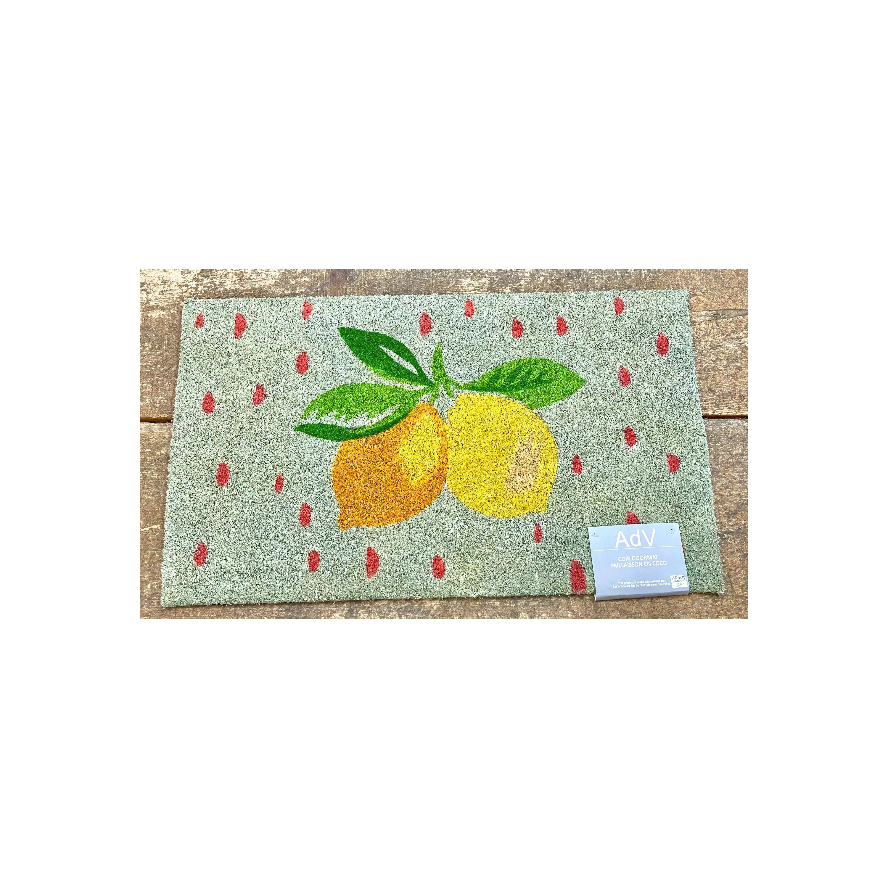 Lemon & Pink Poka Dot Coir Doormat