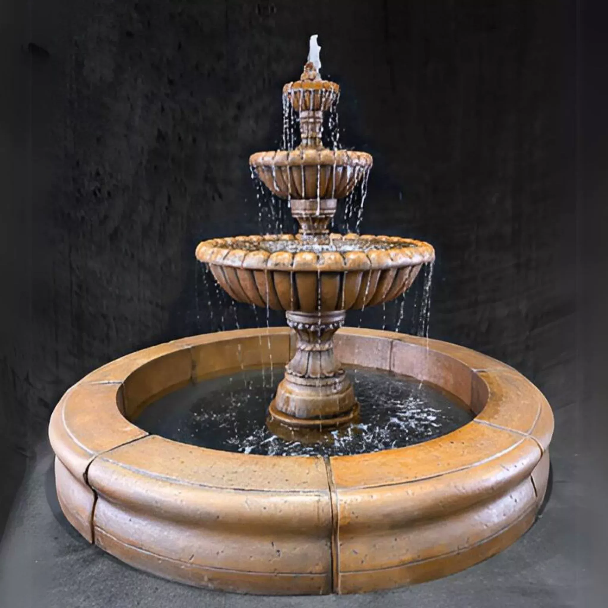 Marsala 3-Tier Concrete Pond Fountain - Fiore #AV113FRB