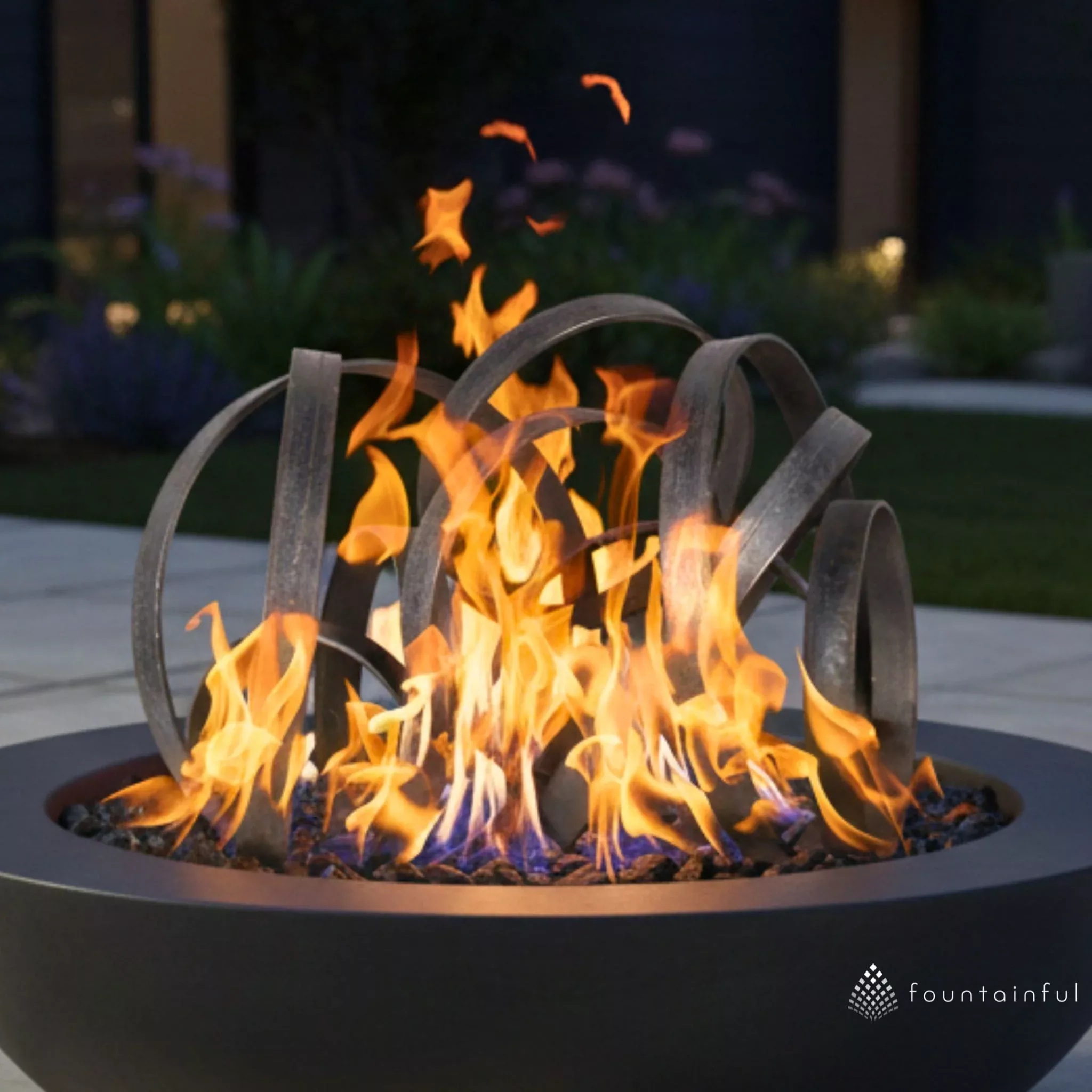Milled Steel Hoops Fire Ornament - Outdoor Plus