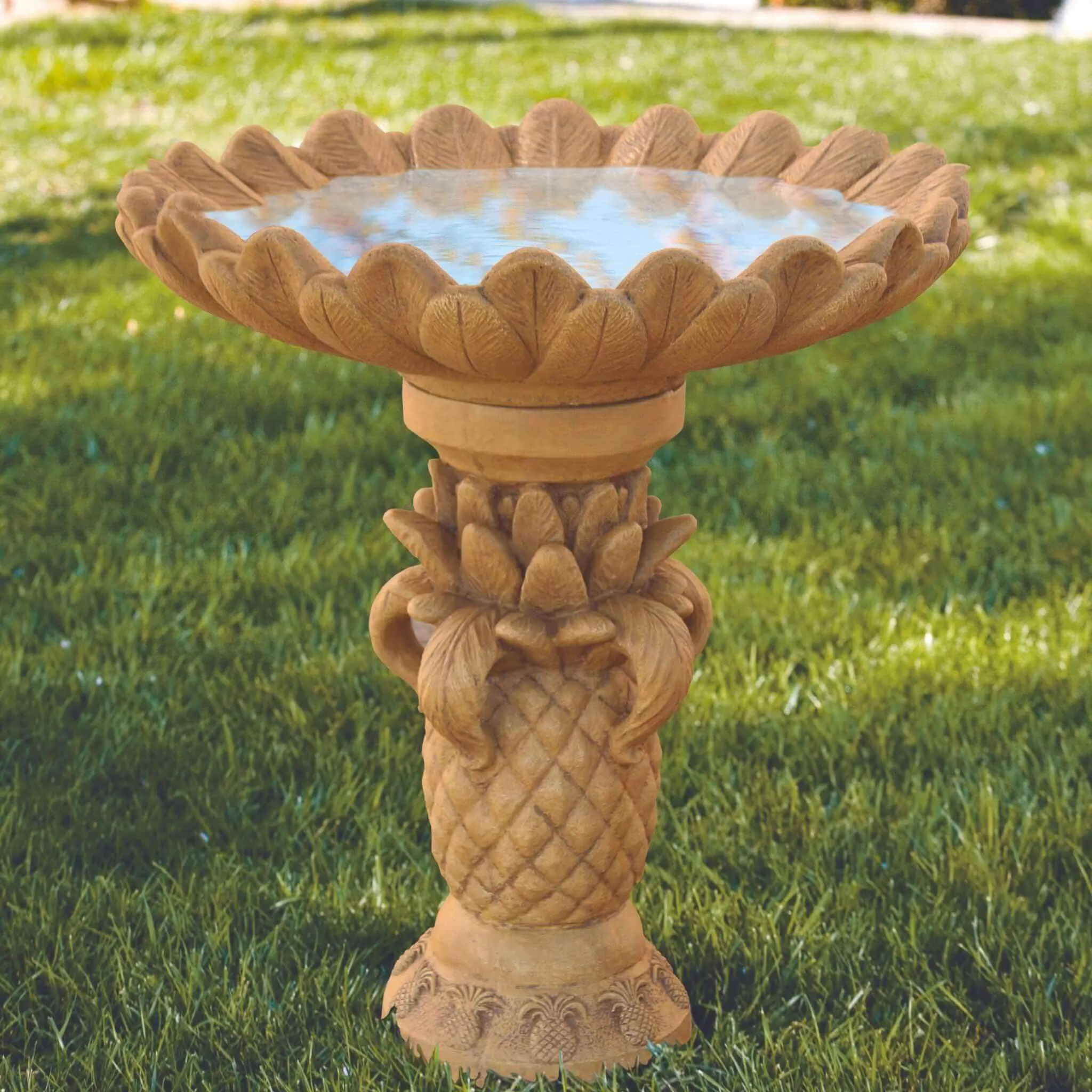 Pineapple Leaves Concrete Bird Bath - Massarellis #9270