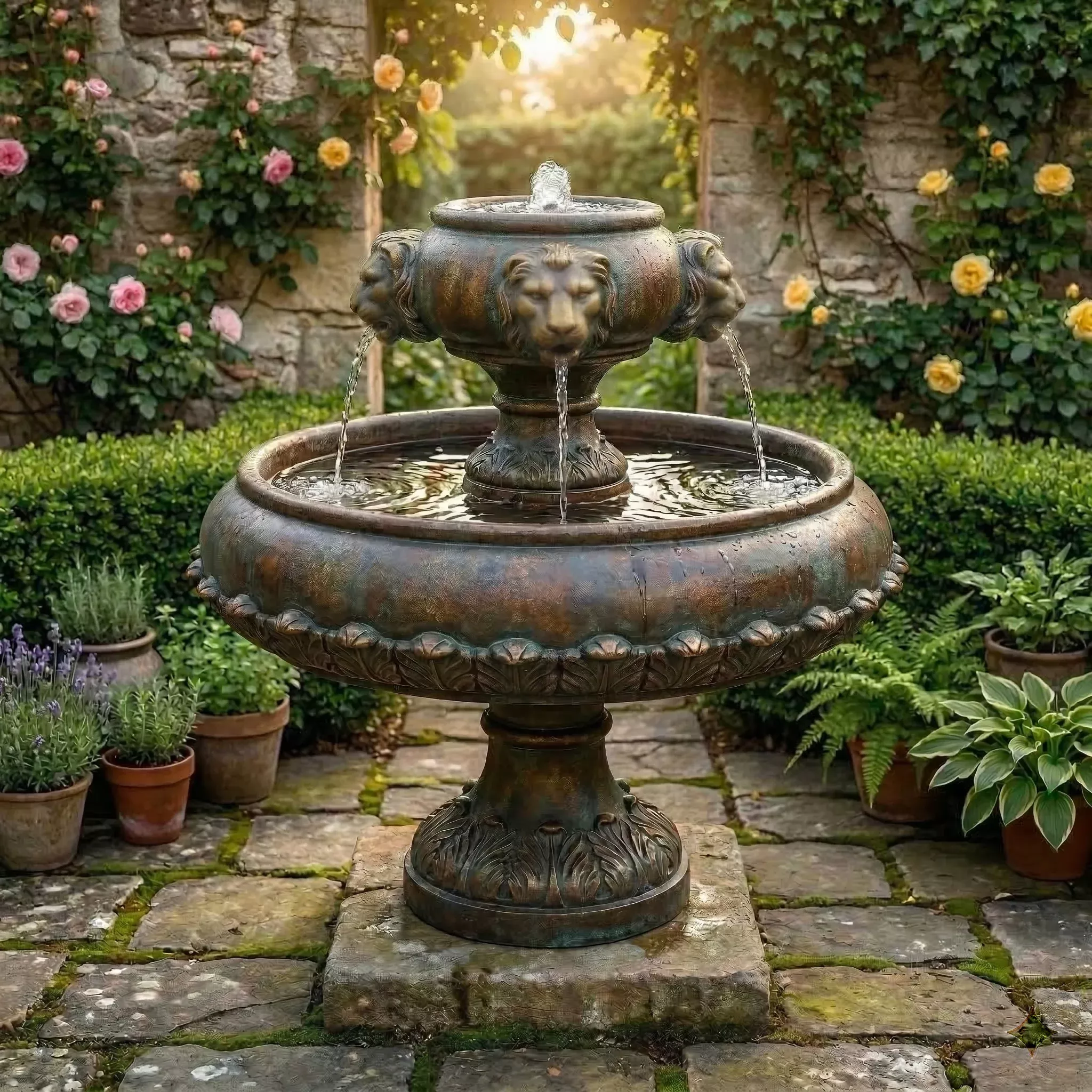 Positano Lion Garden Fountain