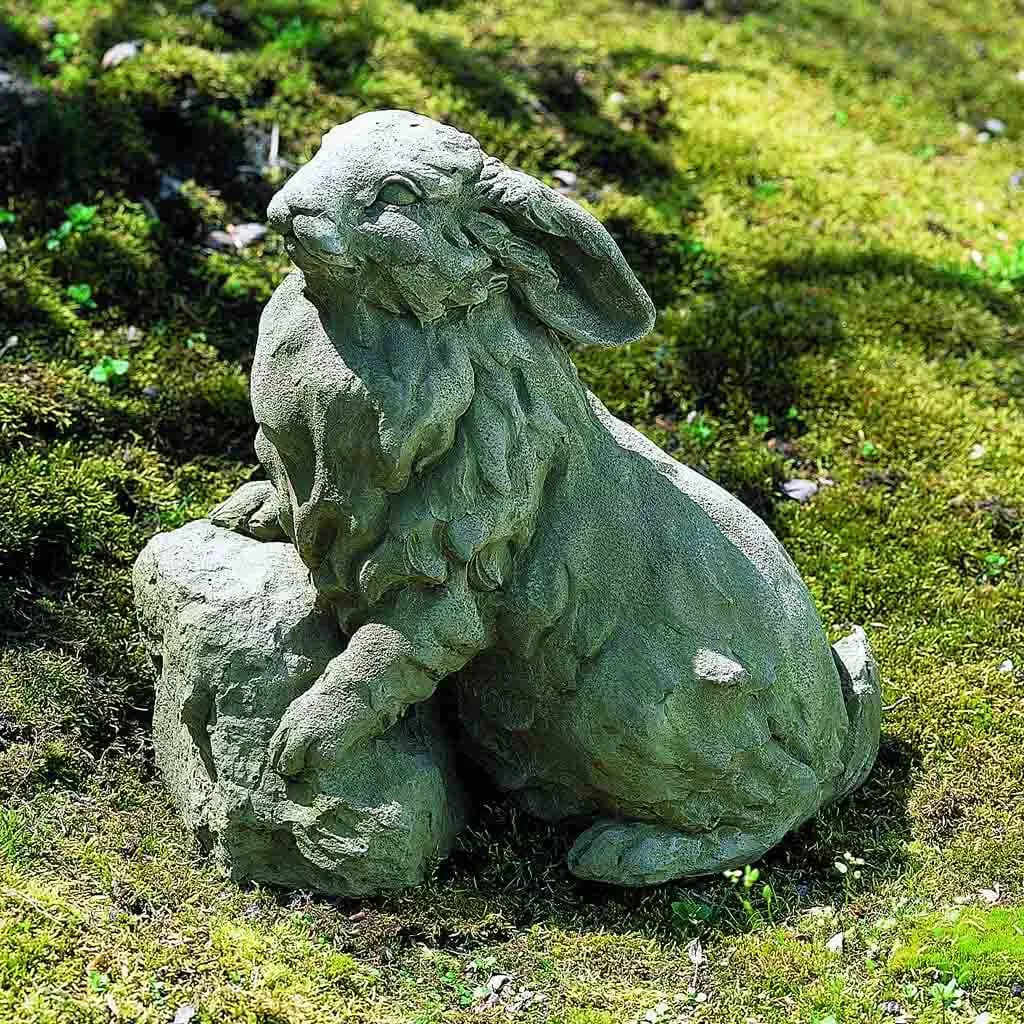 rabbit-on-rock-cast-stone-garden-statue Rabbit on a Rock Cast Stone Garden Statue