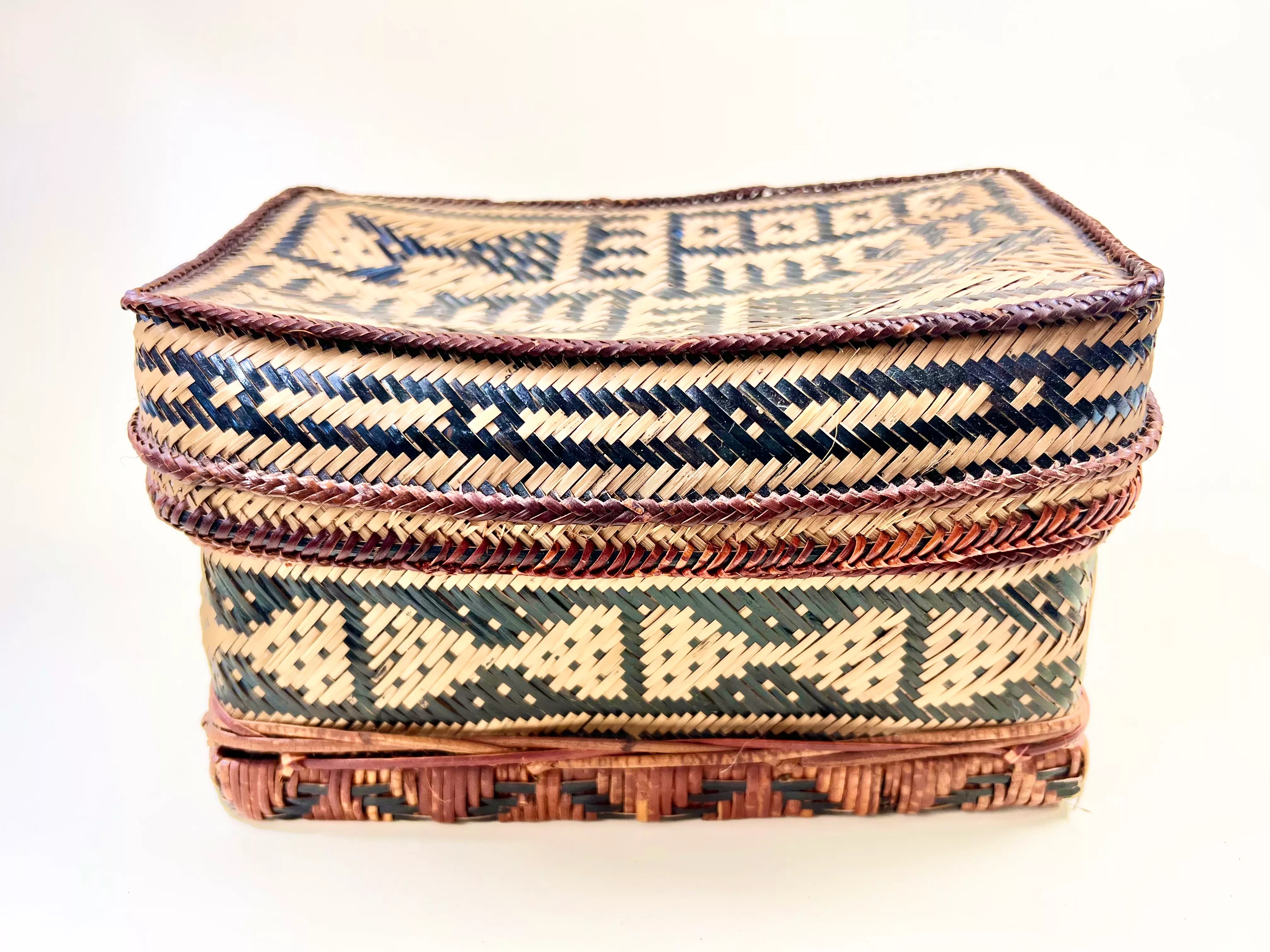 Red Beige and Black Lidded Basket Box