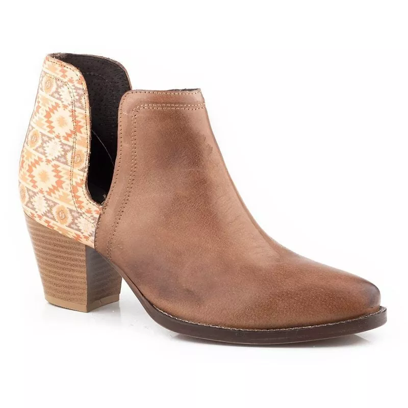 Roper Ladies Rowdy Aztec Snip Toe Bootie 8.5 Tan Tan