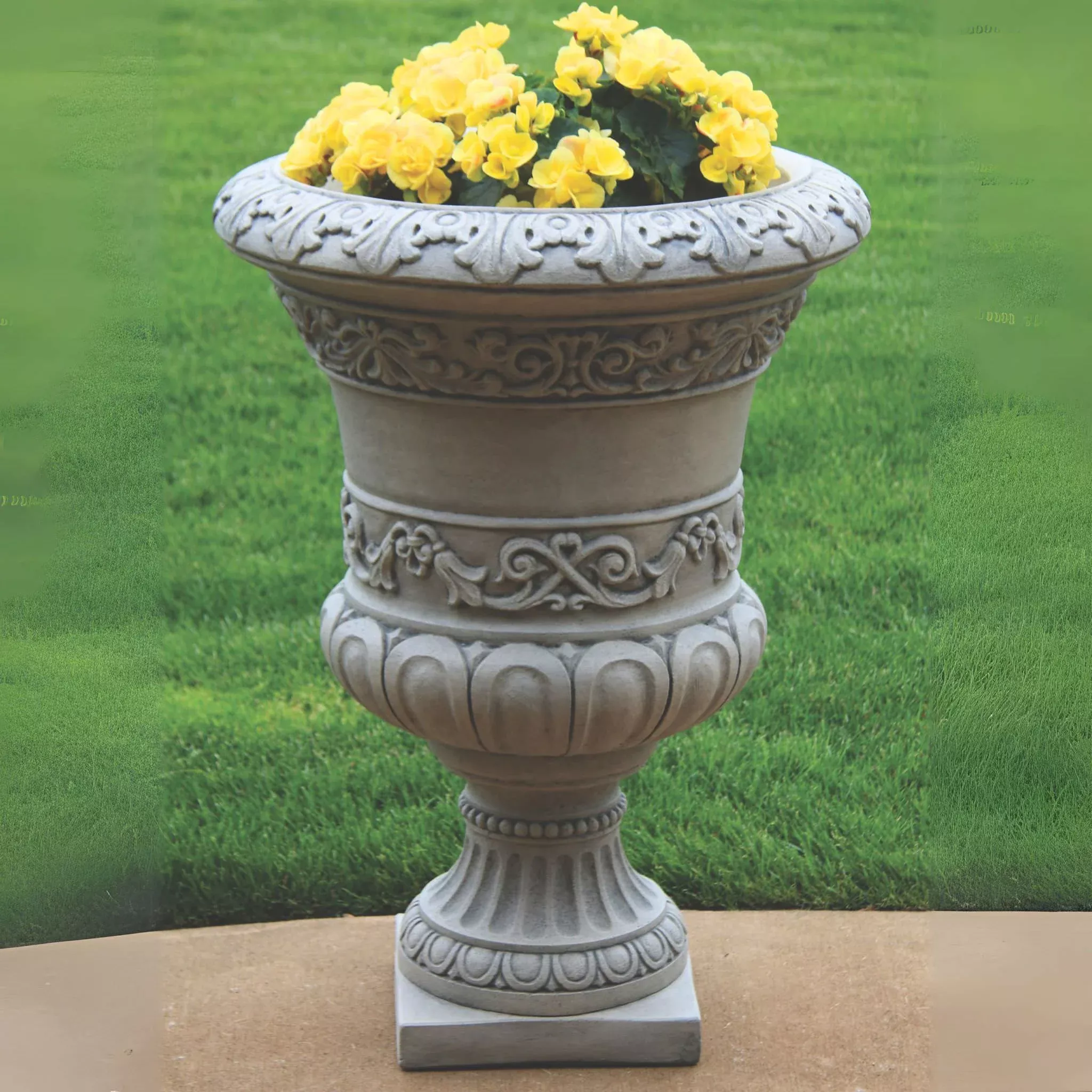 scroll-leaf-concrete-urn-planter-massarellis-6979 Scroll Leaf Concrete Urn Planter - Massarellis #6979